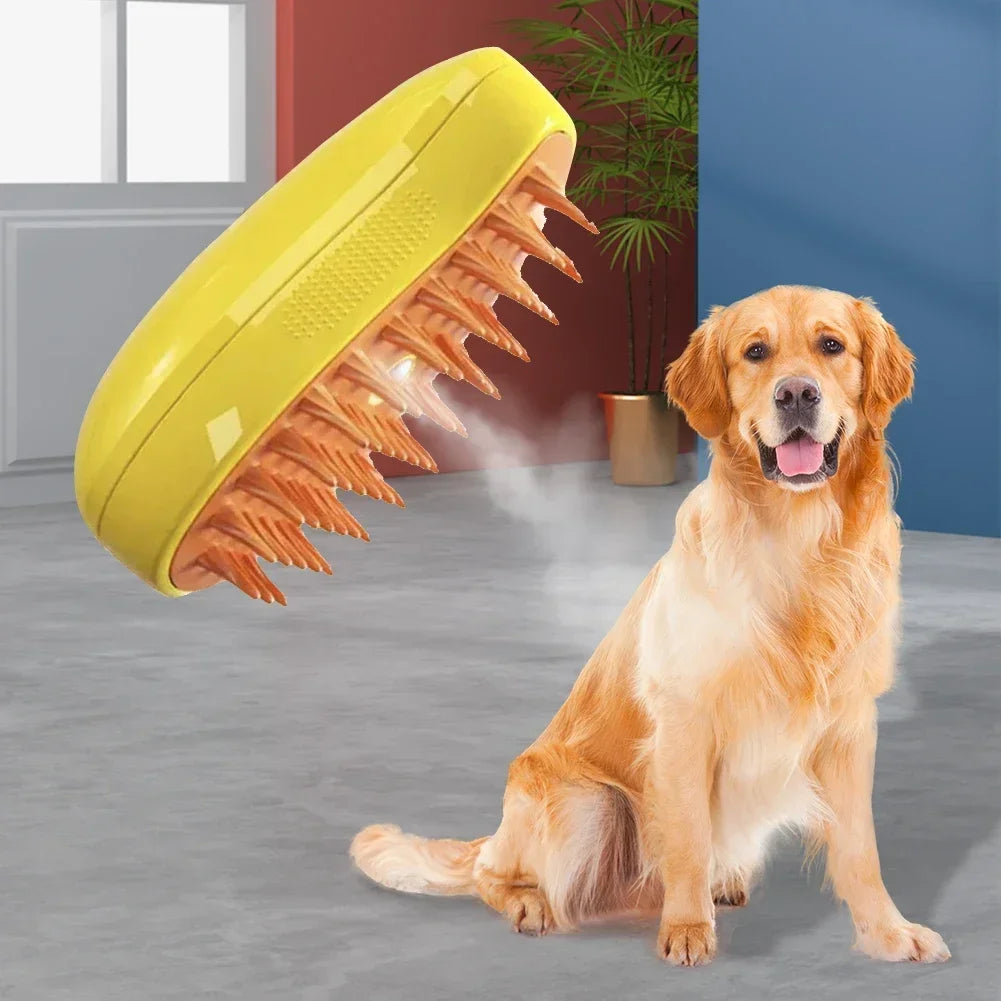 Golden Retriever with the steam brush mist