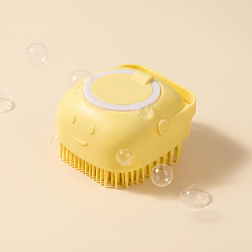 Dog bath brush with shampoo dispenser – Yellow